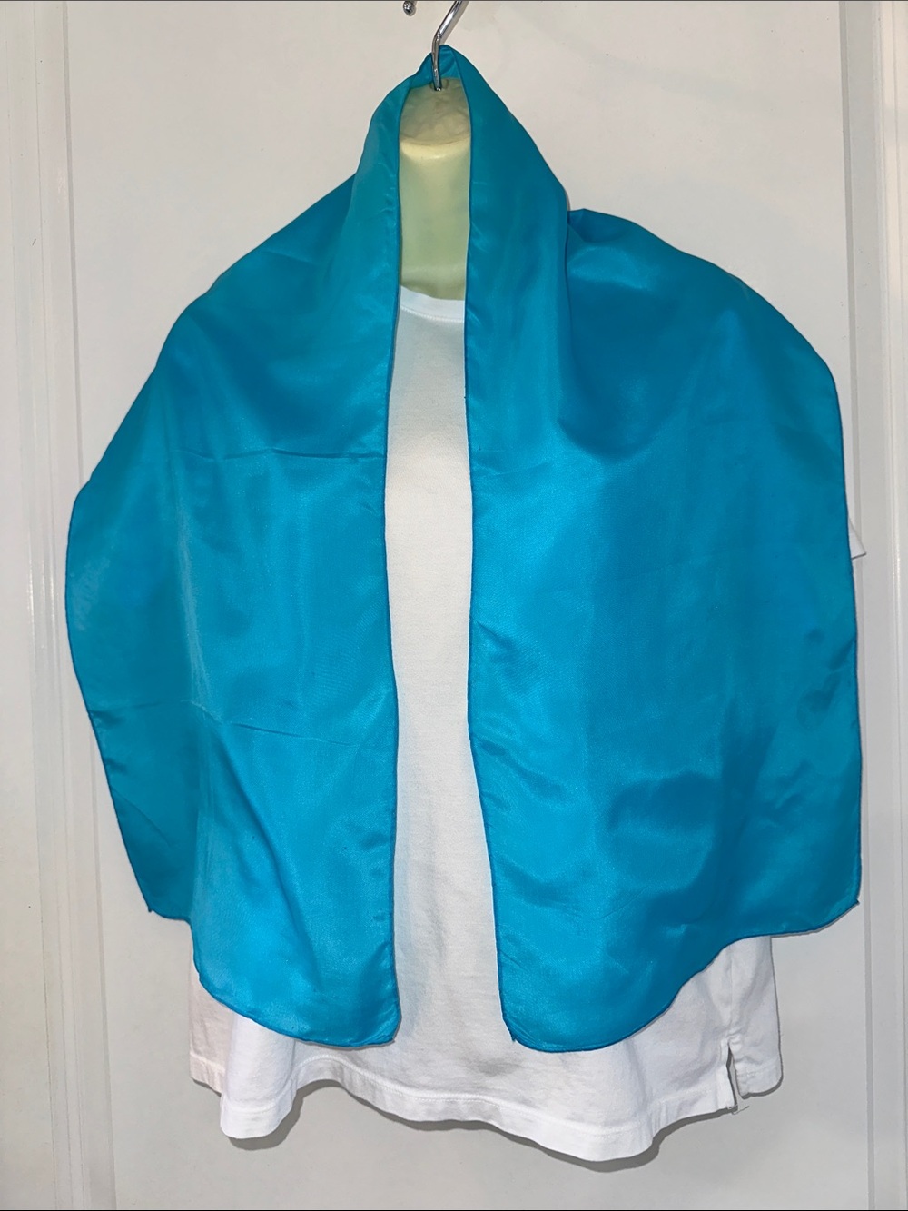 Vintage‎ Turquoise Satin Polyester or Silk Scarf